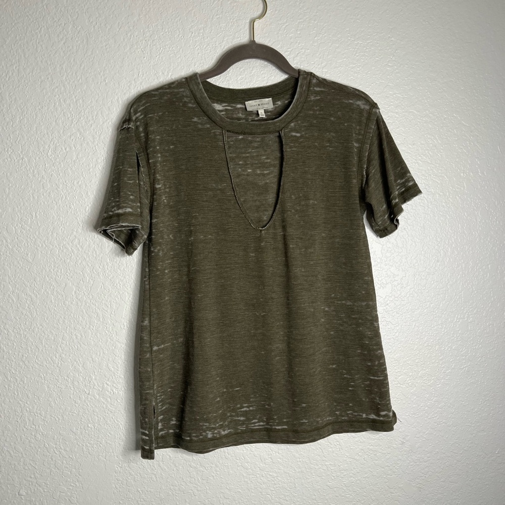 Lucky Brand Green Raw Hem Top Small